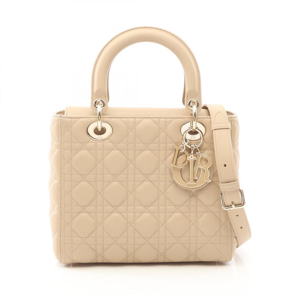Christian Dior Lady Handbag Leather Beige Tan